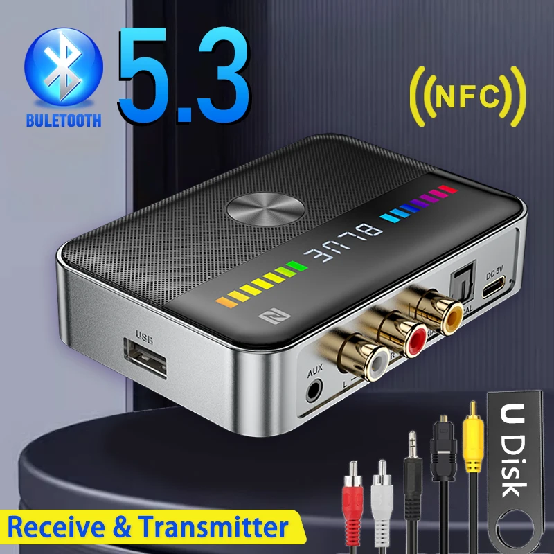 

Новый приемник Bluetooth 5,3, передатчик, Стандартный беспроводной аудиоадаптер с 3,5 мм L/R RCA, коаксиальный Оптический DAC адаптер для ТВ-динамика