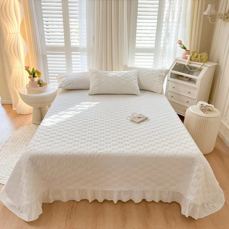 Bonjoy 100% 면 침대보, 가정용 침대 커버, 두꺼운 침대 시트 러플 매트리스, 보호대 큐브 카메라, 베갯잇 없음, 245x250cm