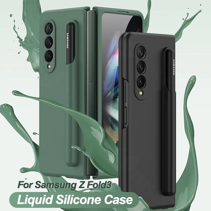 

GKK liquid Silicone Soft Cover For Samsung Galaxy Fold 3 5G Case With Fold Edition Pen Slot Skin-Feeling Case For Galaxy Z Fold3