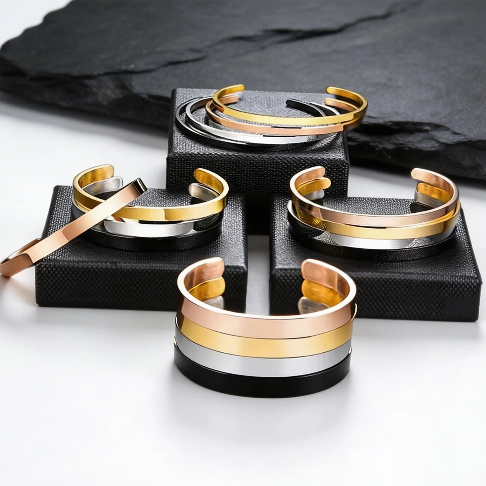 3-10mm Manschette Armreifen Armbänder für Männer Frauen, 4 Farben flache dünne Edelstahl Armbänder, coole Punk Schmuck Geschenke