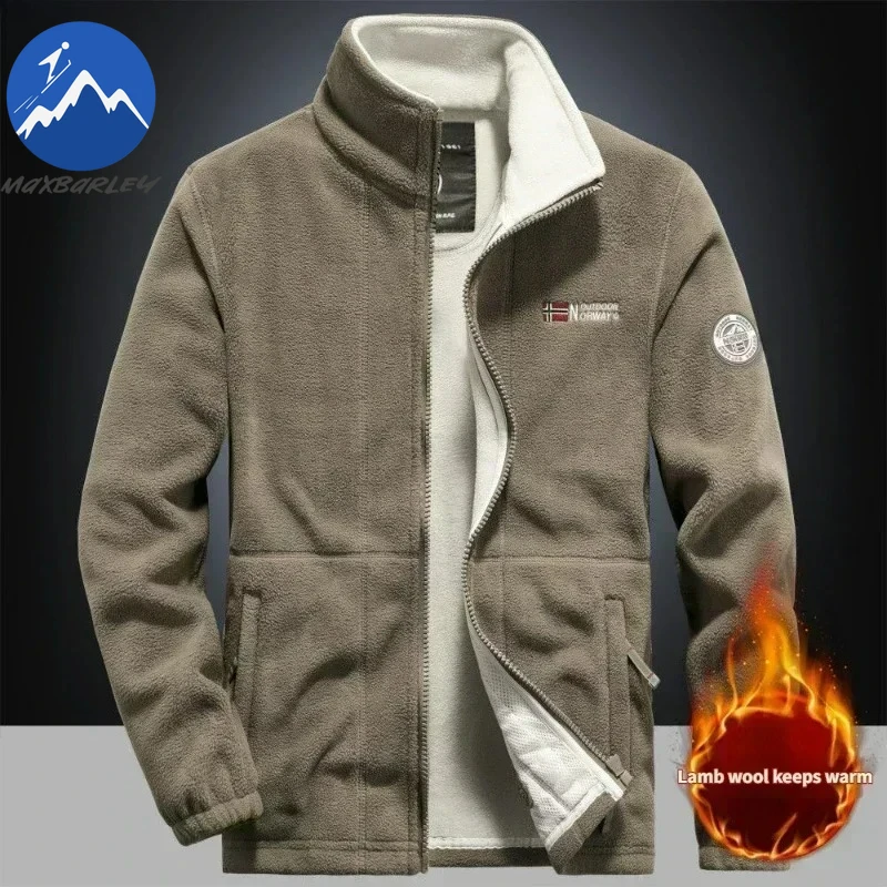 Winter Warm Fleece Jacket Men Climbing Double Thickened Pocket