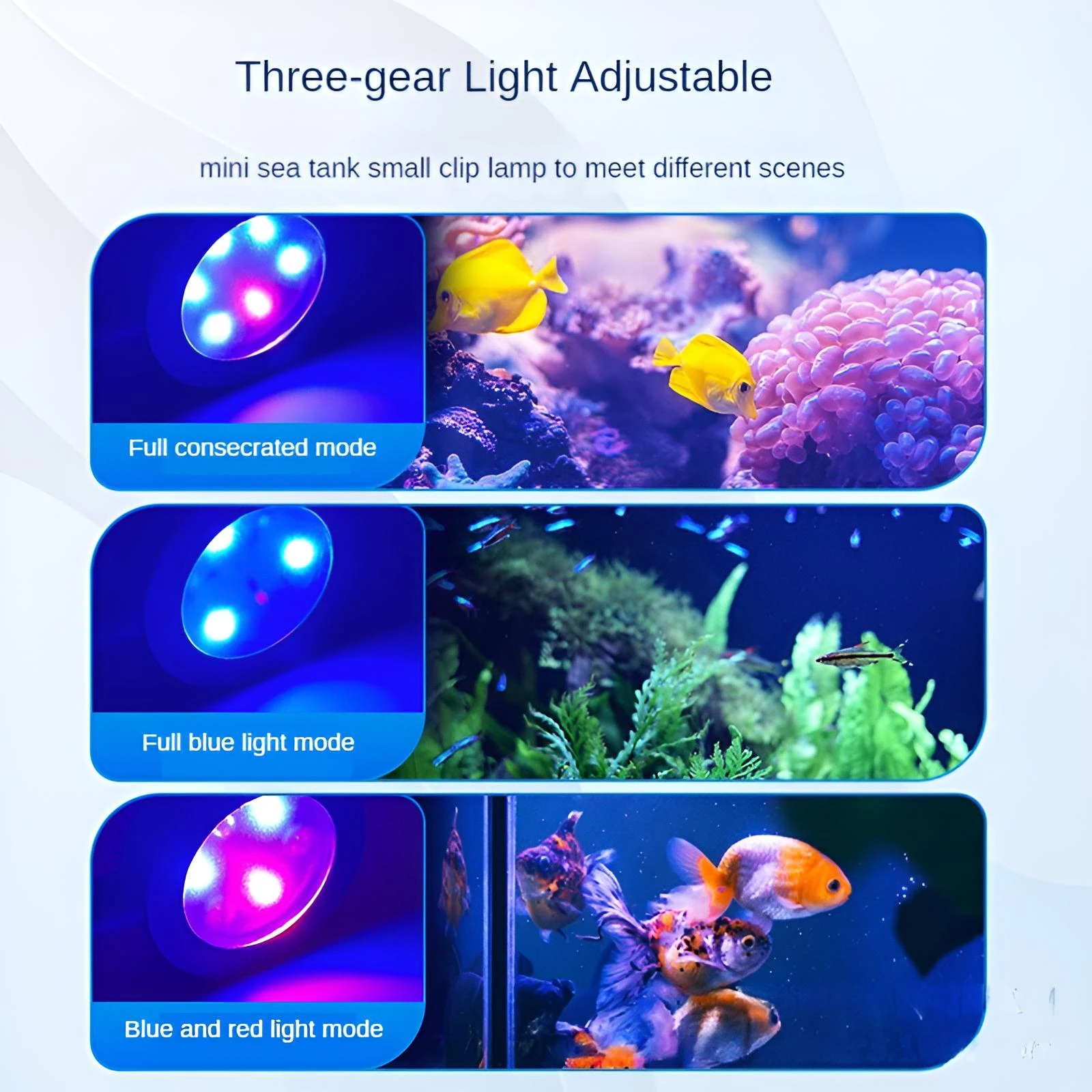 Fish Tank Seawater Lamp, LED Full Spectrum,Water Grass Coral, Special with Time Brightness,Adjustable Three Color Switching,USB