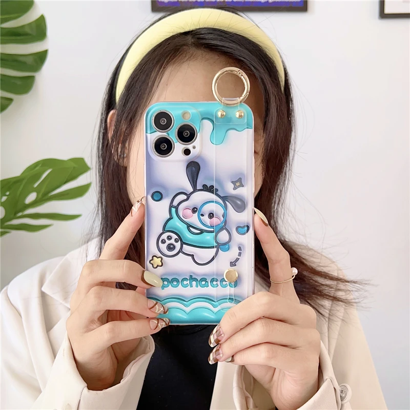 

Toy New Wristband Disney Pochacco Kuromi Donald Holder Case for IPhone 11 12 13 14 15 Pro Max Plus Phone Cover Shell Gift