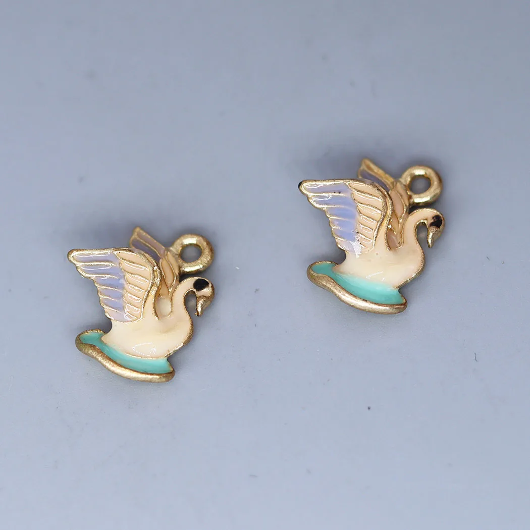

5pcs/lot Elegant Colorful Swan Charm for Jewelry Metal Accessories DIY Charms For Jewelry Crafts Findings