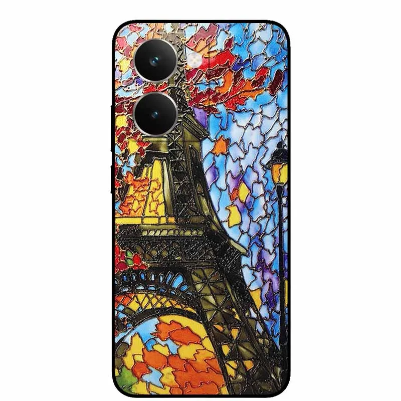 Vintage 3D Embossed Silicone Back Cover – Black Retro Design