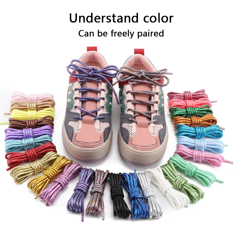 Radiant Metallic Glitter Round Shoelaces in Vibrant Gradient Hues