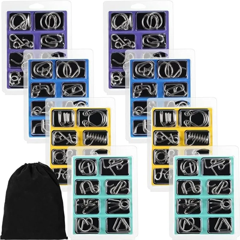 8Pcs/Set Metal Montessori Puzzle Wire IQ Mind Brain Teaser Puzzles Adults Interactive Game Reliever Educational Toys metal pirate ship puzzle cube puzzle strategic puzzle game