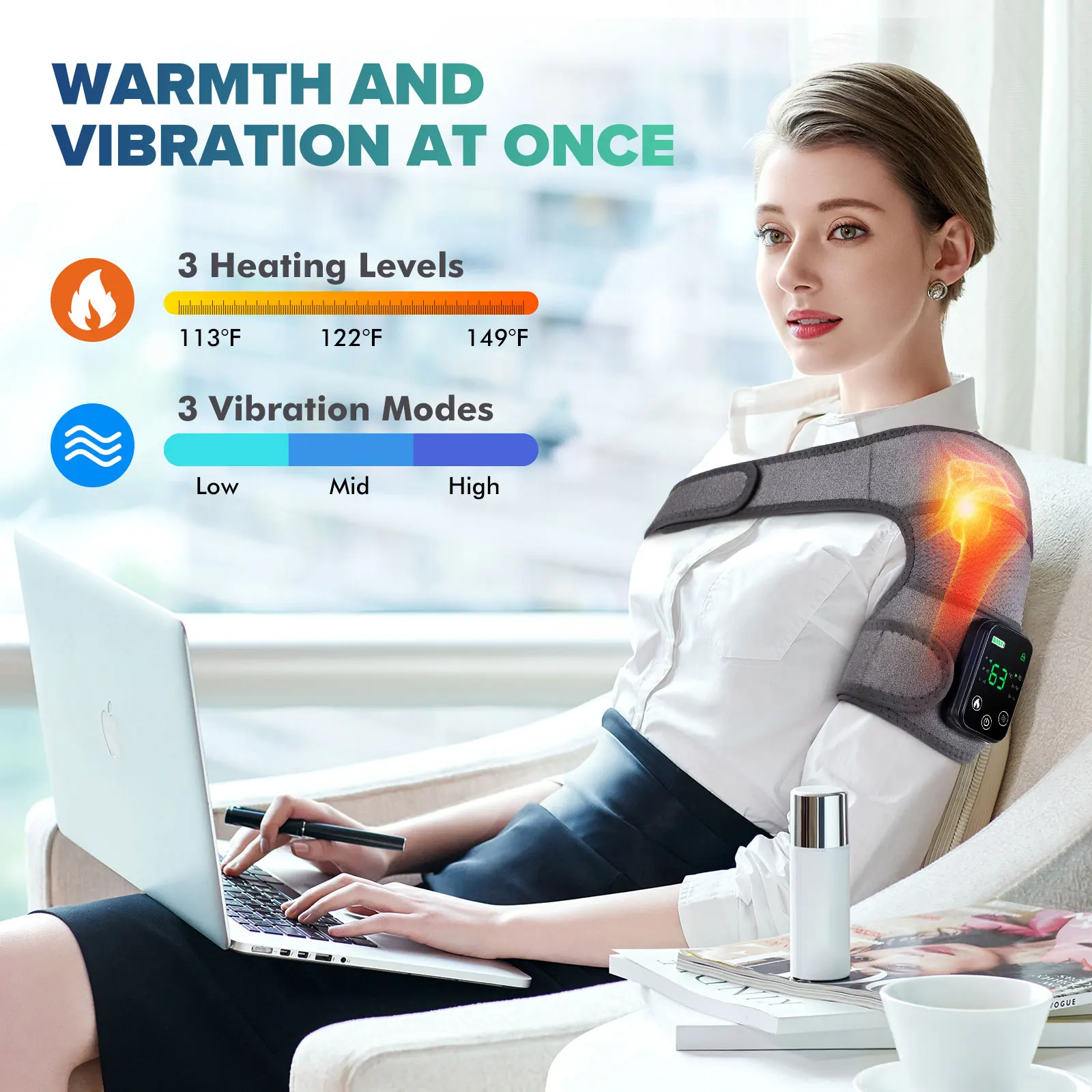 3-in-1 Cordless Knee Massager Electric Heating Knee Shoulder Pad 3-Modes Vibration Leg Joint Muscle Relax Thermal Massage Belt