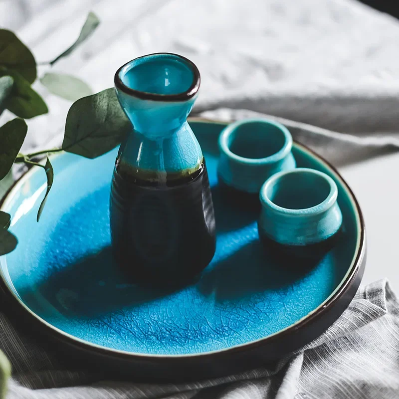 Japanese Ice Crack Glazed Ceramic Wine Set Sake Cup Flask Sprinkler Home Restaurant Wine Cellar Bottle Bar Accessories Gifts