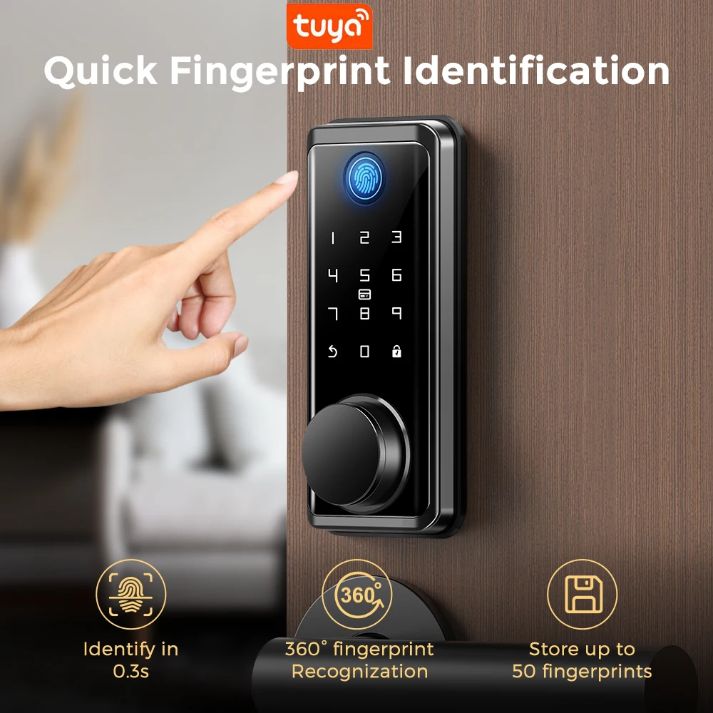 Bluetooth Tuya APP Smart Remote Control Fingerprint Biometric Password Code Deadbolt Automatic Latch Lock Smart Lock lockly smart lock