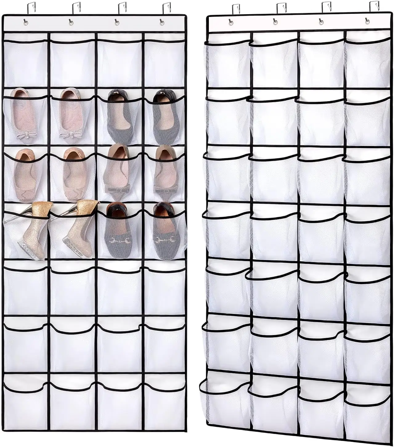 28Pocket Over-the-Door Shoe Organizer Large Capacity Hanging Shoe Rack with 4 Metal Hooks for Storage Holder