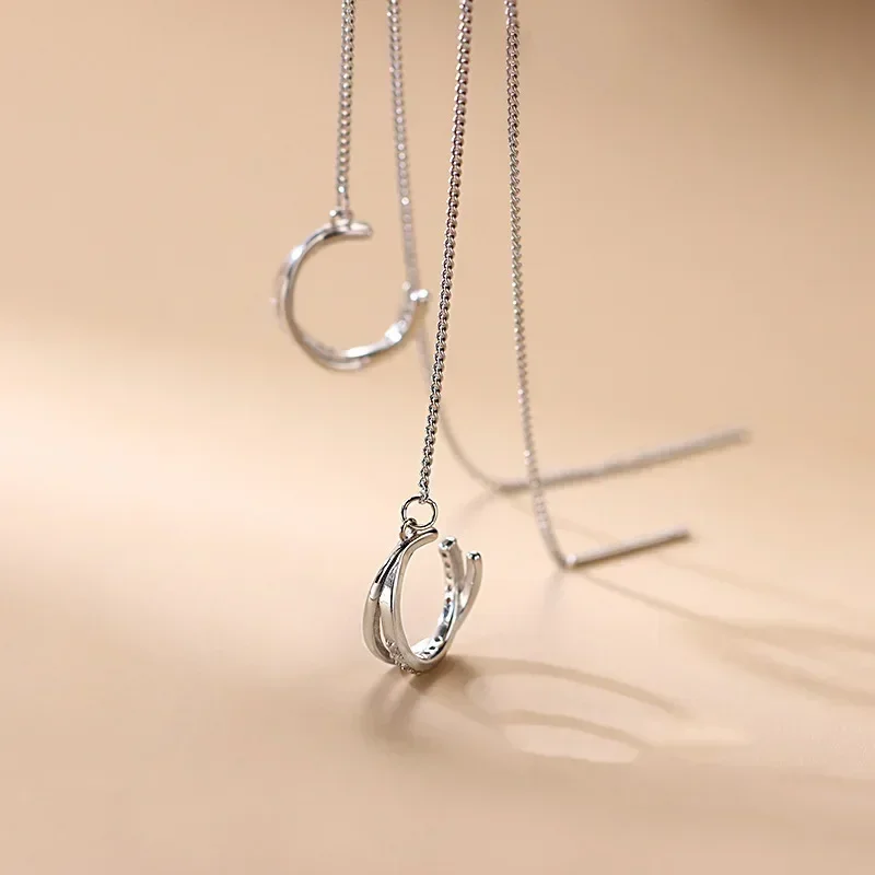 Silver Color Crystal Tassel Non-Piercing Cuff Ear Clip Earring for Women Shiny Rhinestone Chain Fake Cartilage Piercing Jewelry ear clip earrings clip earrings ear clip ear accessories