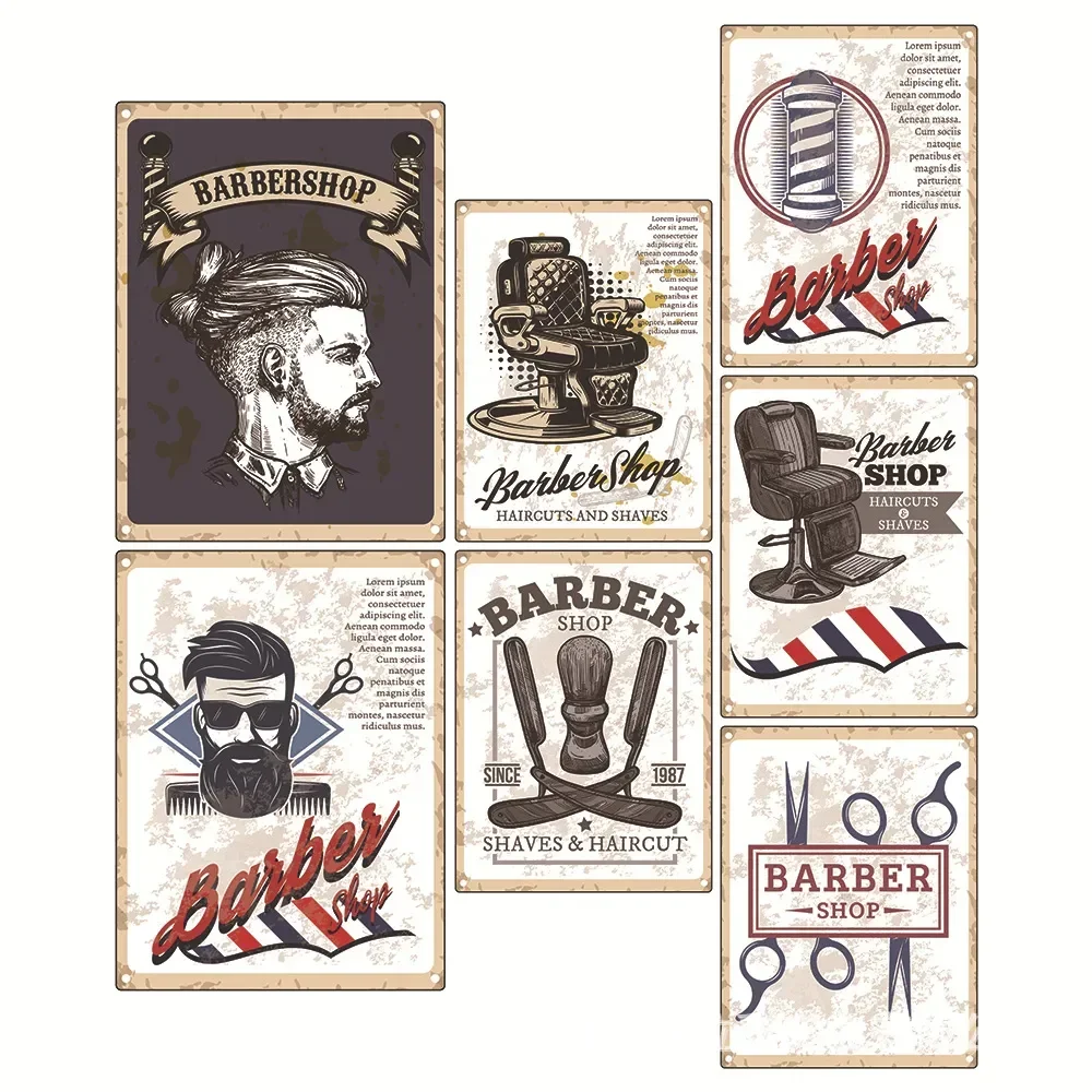 

BARBER metal tin sign painting tinplate decoration wall hanging UV printing personality American style Living Room Home decor