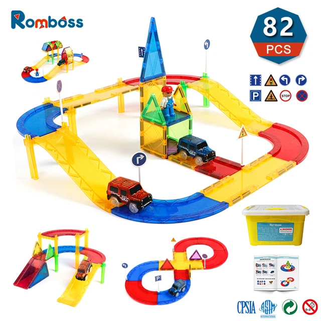 82Pcs/Set DIY Racing Rail Car Toy Track Big Size Magnetic Building Blocks Toys For Children Gifts Montessori Educational Toys 1