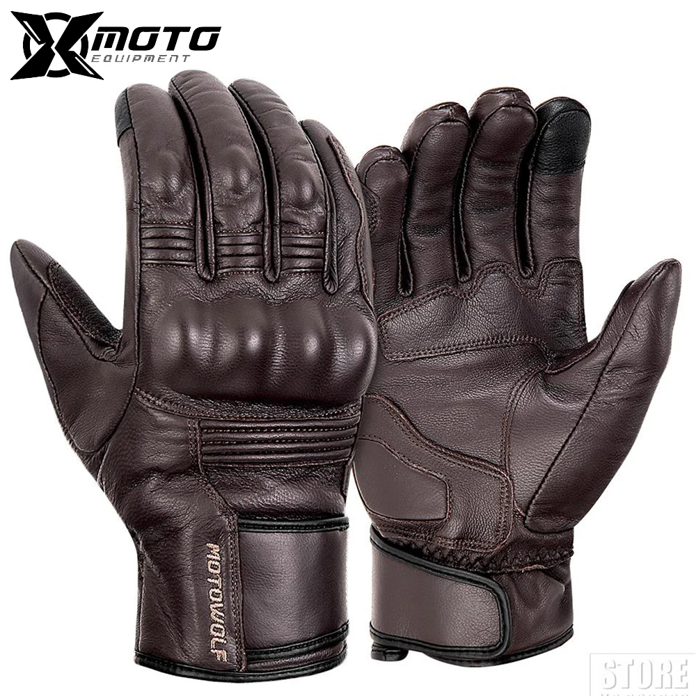 

Men Genuine Leather Warm Sheepskin Motorcycle Rider Gloves Windproof Touch Screen Finger Waterproof Winter Motorcycle Gloves