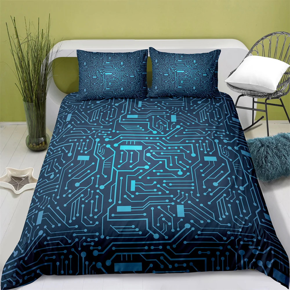 

3D Printed Circuit Board Style Quilt Cover with Pillowcase Bedroom Decoration Queen Size Bedding Bedroom Set King Size Bed