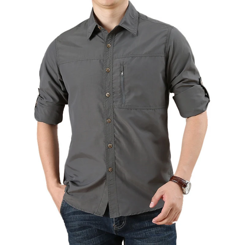 Mens Long-sleeved Hiking Shirts Summer Outdoor Tactical Multi-pocket Waterproof Quick-dry Fishing Camping Cargo Safari fishing shirts,mens long sleeve shirts