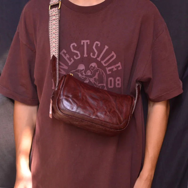 

Сумка на плечо AETOO Мужская/Женская, многофункциональная нагрудная сумочка из воловьей кожи, кросс-боди, повседневный саквояж на плечо