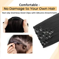 7 pièces/ensemble 16 Clips Extension de cheveux noir longue droite cheveux naturels Ombre postiche fibre résistante à la chaleur pour les femmes coiffure 4