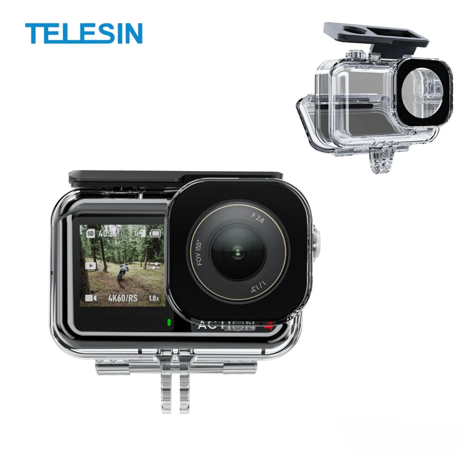 TELESIN DJI Action 5 Pro Action 4/3 Kamera için Su Geçirmez Kılıf, Buğu Önleyici Sualtı Muhafazası Kabuk Kafesi Destekler 45M/148FT Derin Dalış Tüplü Şnorkelle Yüzme Hızlı Çıkarma Vidalı