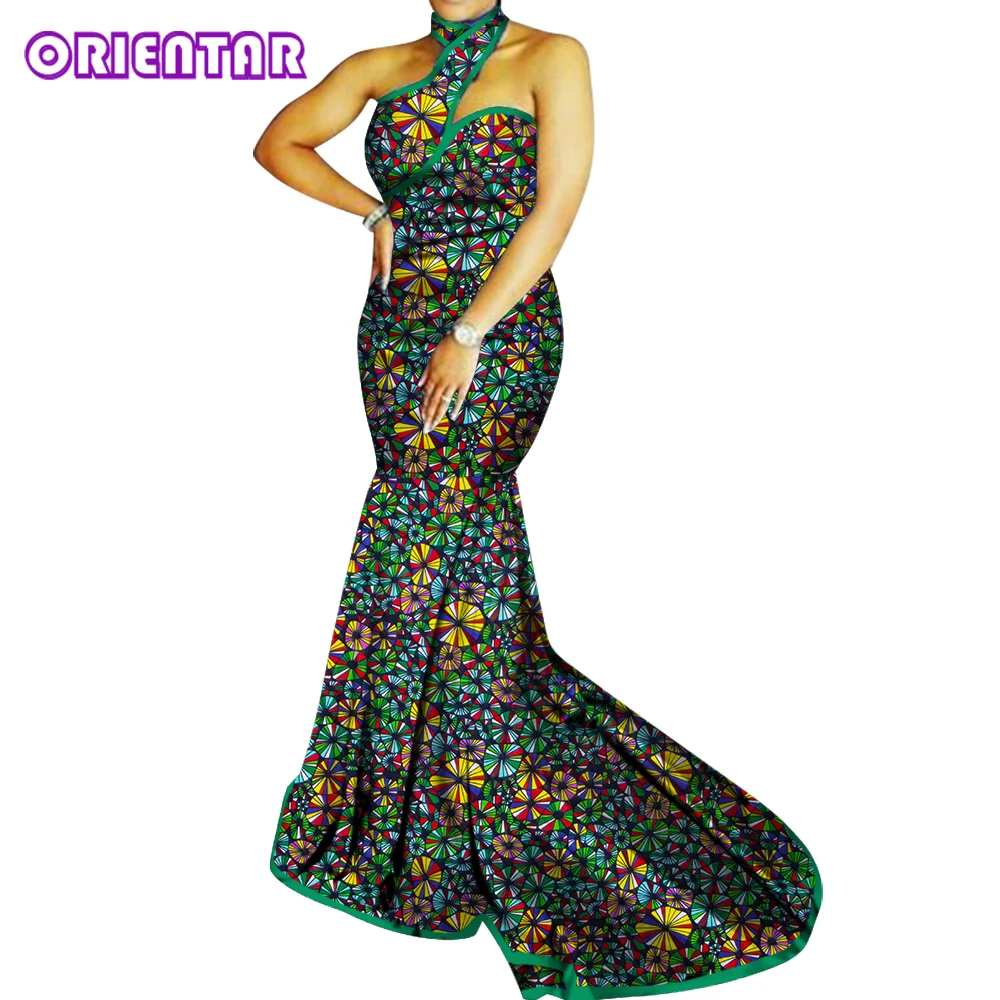 Elegant African Dress for Women Sexy Sleeveless Evening Dress Ankara Off Shoulder Dress Floor Length Maxi Party Dresses WY3934