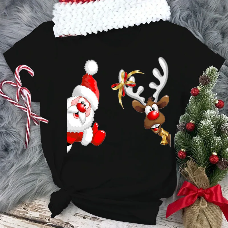 

Merry Christmas Woman T-shirt Summer Short Sleeve Tee Top Female Clothes Graphic T Shirts Women Clothes
