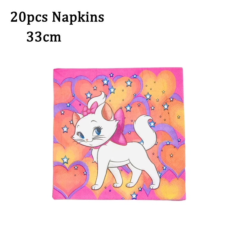 Birthday Tableware Set Birthday Party Supplies Party Supplies Disposable Tablecloth Disney Marie Cat Birthday Decoration 20/10pepole Cat Disposable Tableware Plate Tablecloth Baby Shower Kids Girls Party Supplies
