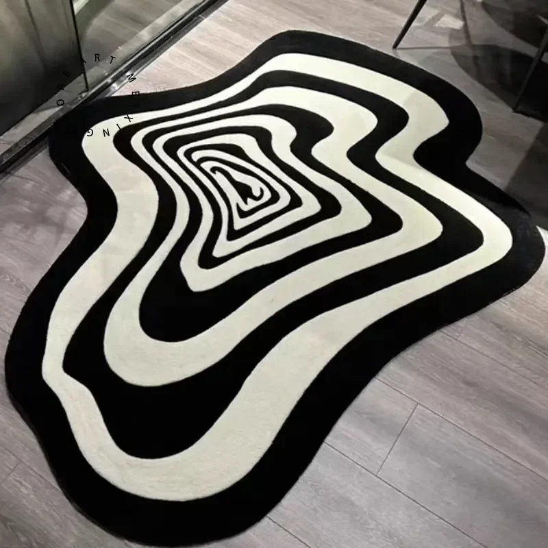 Creative Irregular Rug Living Room Carpet Black White Geometry Home Decoration Floor Mat Bedroom Area Rugs Entrance Doormat floor mat plush rug decorative carpet silk wool rug plush carpet non slip carpet imitated cashmere carpet crystal pile rug coral velvet rug