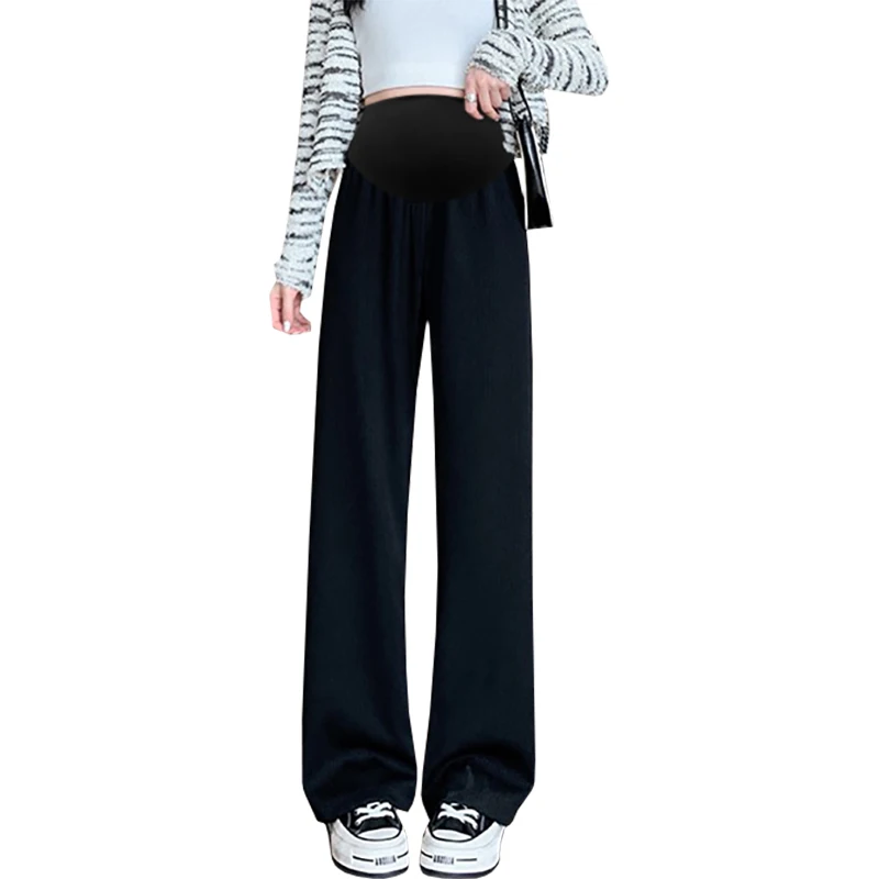 Stretched Maternity Belly Trousers Long Loose Casual Pregnant Woman Wide Legs Empired Pants Plus Size Pregnancy Striped Pants