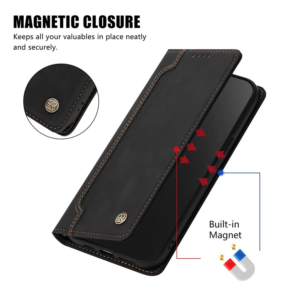 Premium Magnetic Leather Flip Wallet Case - Durable Back Cover