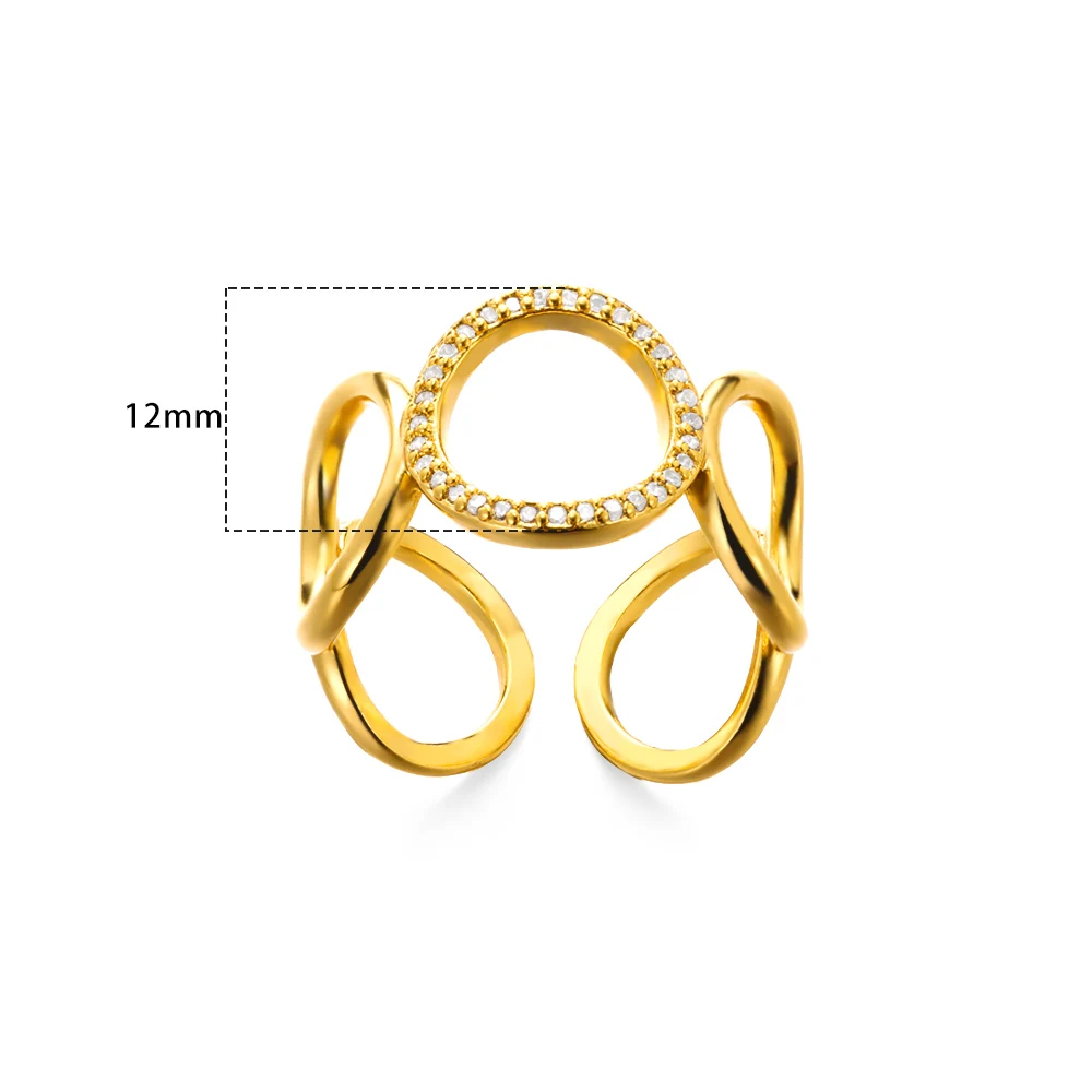 2023 Rings for Women Geometric Round Zircon Open Charm Ring Punk Couple Vintage Gold Color Stainless Steel Wedding Jewelry Gift