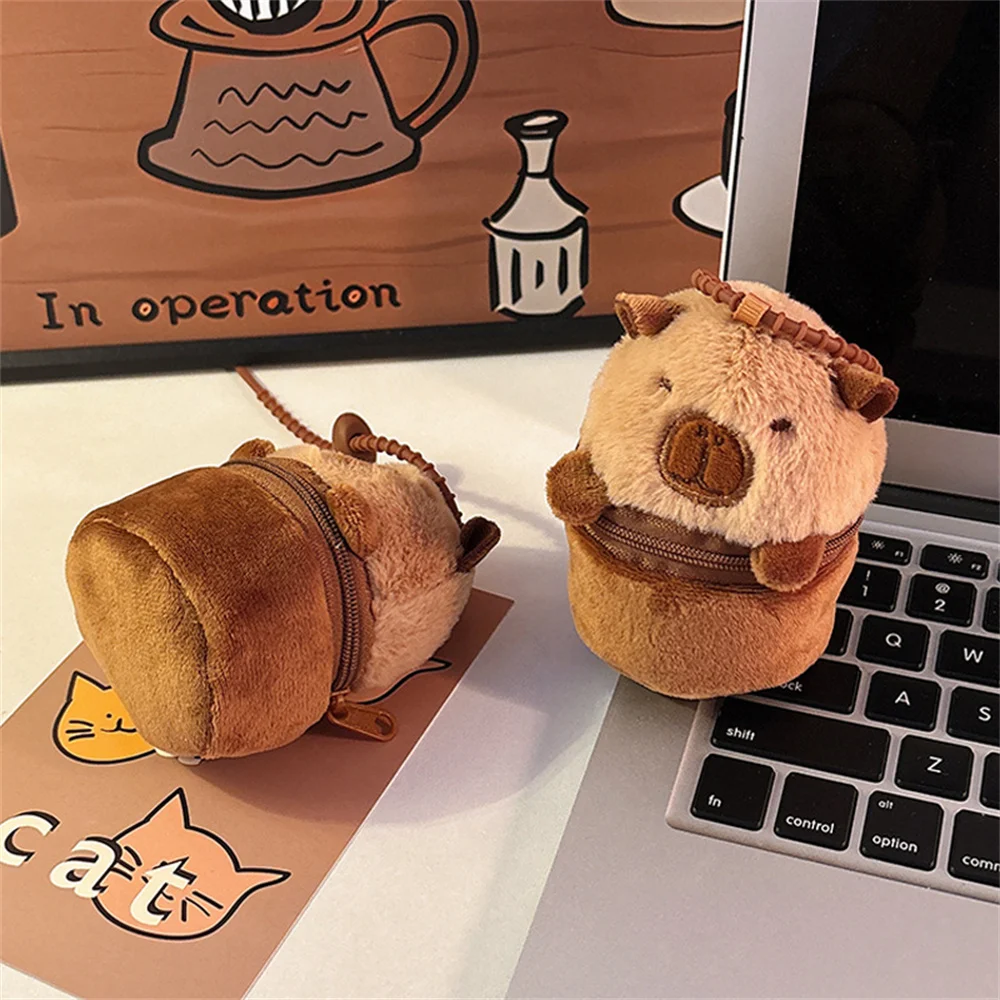 Cute Capybara Plush Coin Purse Cartoon Small Wallet Kids Portable Headphone Case Fluffy Panda Storage Bags Schoolbag Pendant
