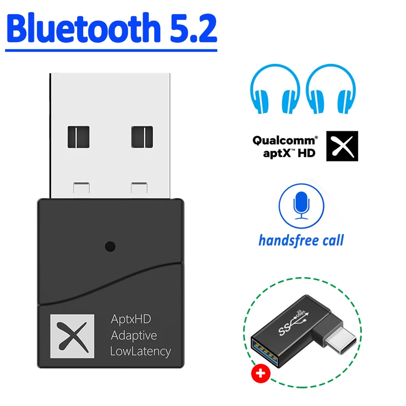 USB Bluetooth 5.2 Transmitter 5.0 APTX HD LL Low Latency Adaptive Wireless Audio Adapter Handsfree Call For PS4 Notebook PC TV