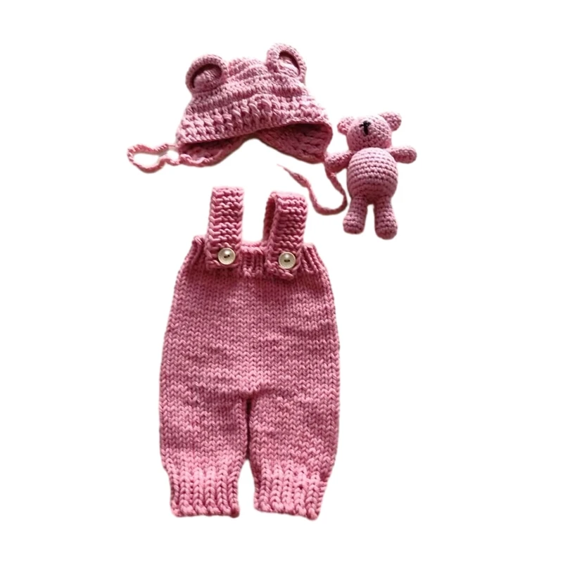 

Newborns Photoshooting Props Infant Knit Hat Romper Bear Baby Shower Gift 40JC