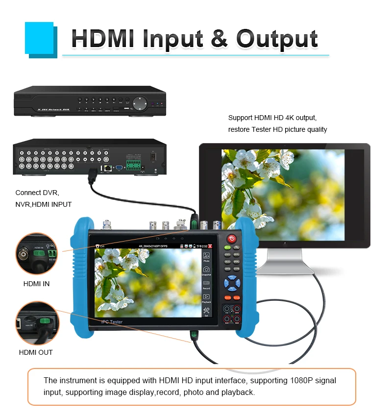 CCTV Camera Tester IPC-9800MOVTADHS Pro IPC Tester Support 8K IPC Camera And VGA 8MP AHD CVI TVI Test Wifi PTZ Cable Tester HDMI PoE CCTV