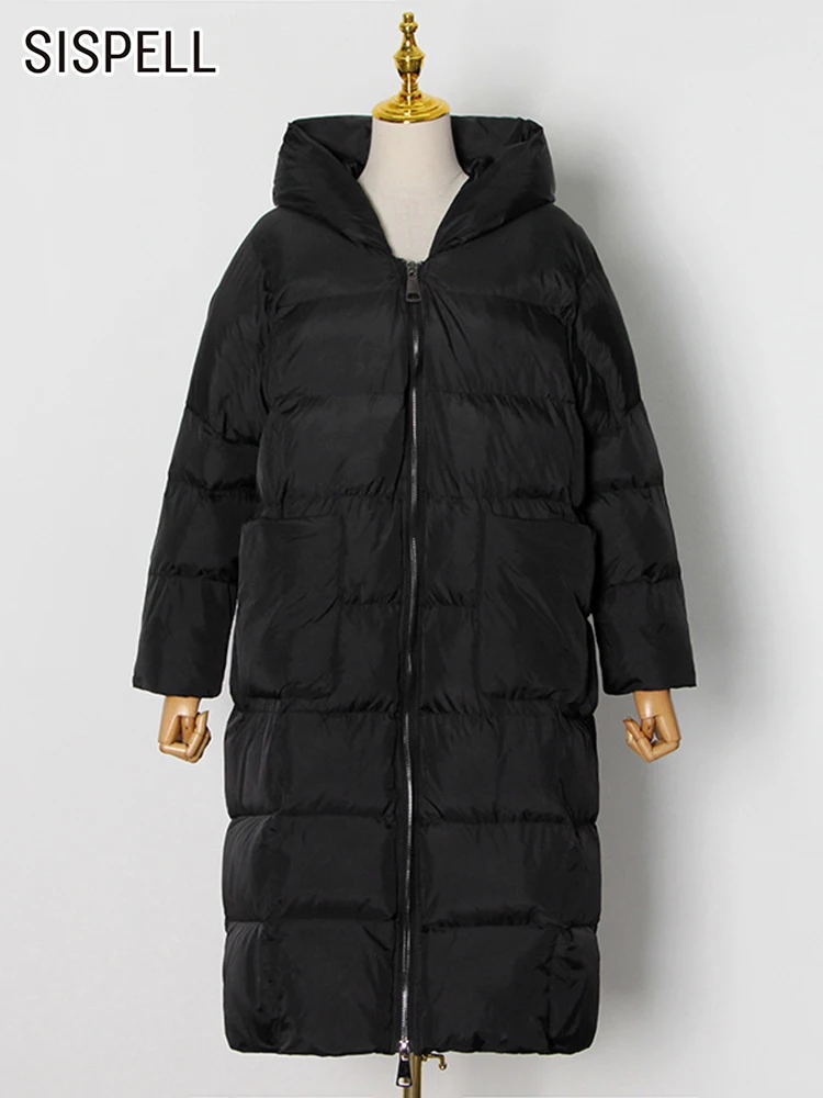

SISPELL Solid Winter Jackets For Women Hodded Long Sleeve Patchwork Zipper Pocket Streetwear Parkas Female Fashion Clothes New