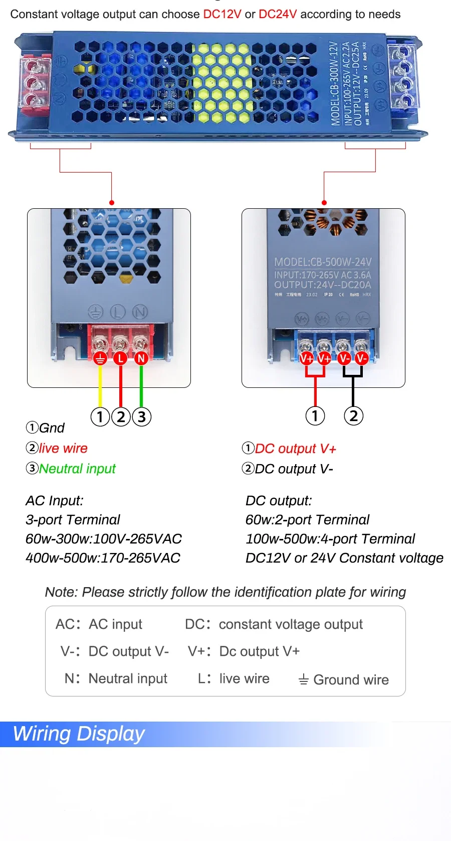 AC to DC 12V 24V 36V 48V LED Power Supply Mute Lighting Transformers100W 150W 200W 300W 400W 500w LED Light Driver Power Adapter