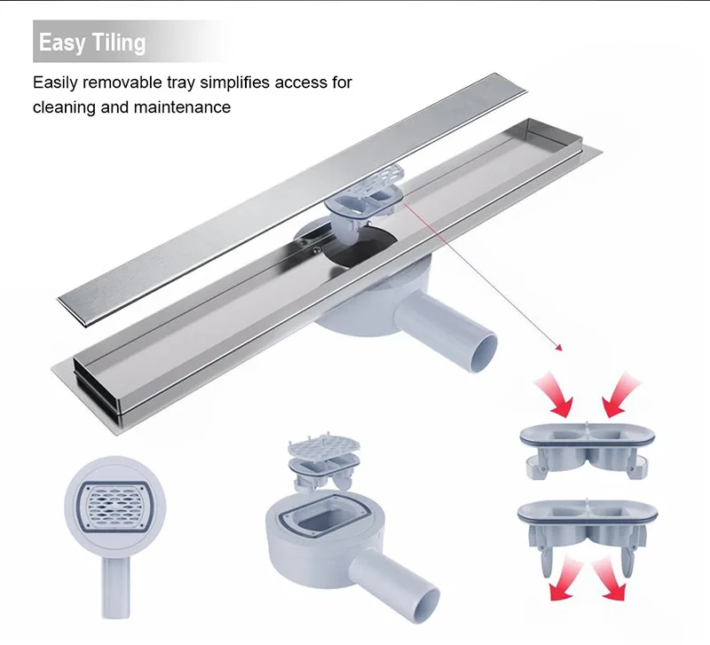 Shower Trays 80/100cm Stainless Shower Water Drain Floor Linear