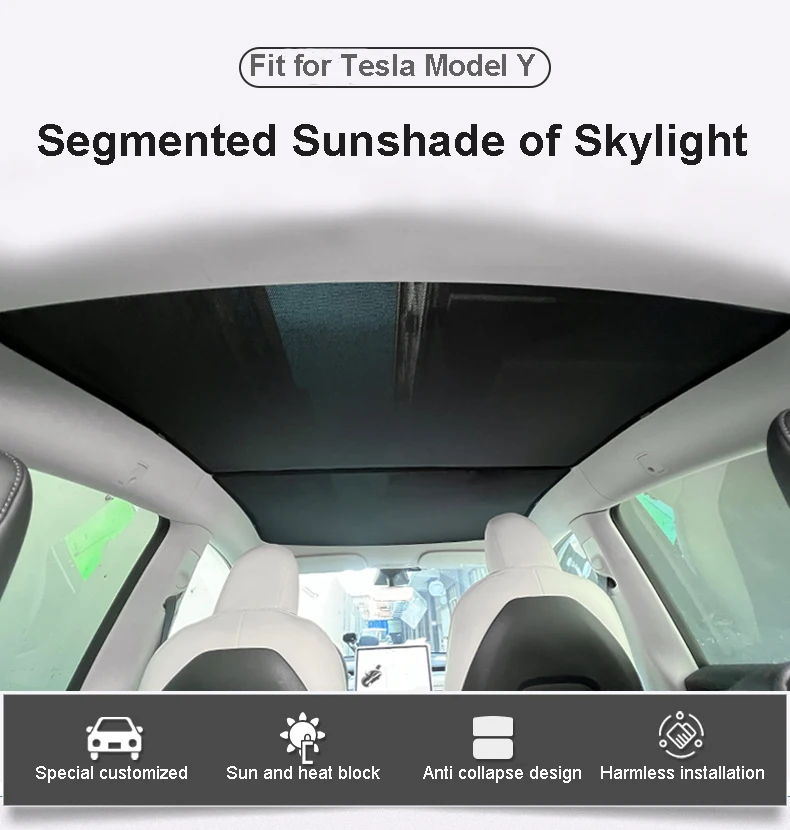 2pcs For Tesla Model Y Sunshade Net Skylight Roof Window Segmented Type