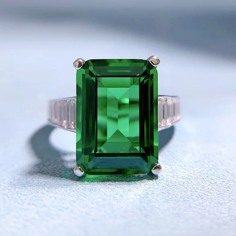 

Spring Qiaoer Vintage 100% 18K White Gold Plated 10*14MM Emerald High Carbon Diamonds Rings 925 Sterling Silver Fine Jewelry