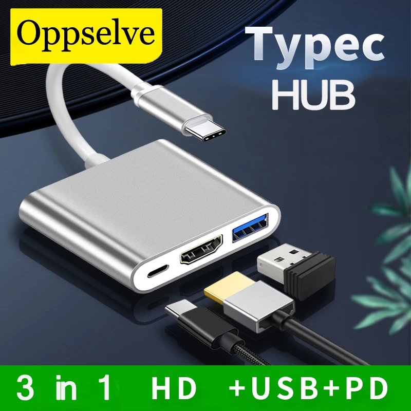 

3 in 1 Multiport Adapter USB Type C Hub to HDMI-Compatible 4K USB 3.0 PD Converter Charging Support For Macbook Notebook Monitor