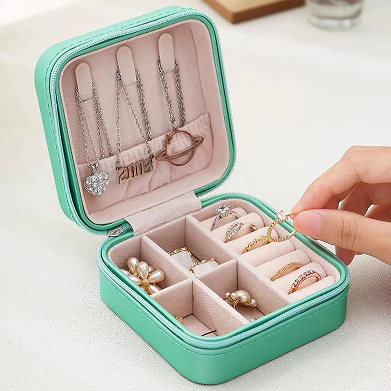 

Mini Jewelry Organizer Display Travel Jewelry Zipper Case Boxes Earrings Necklace Ring Portable Jewelry Box Flip Top Storage