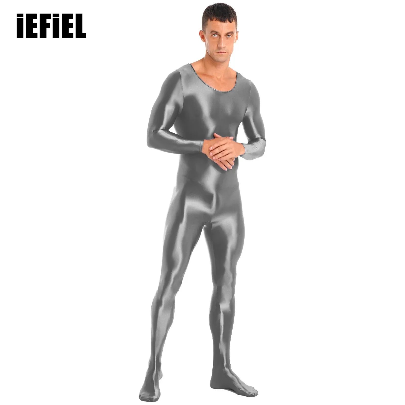 Mens Bodystocking Underwear Smooth Long Sleeve Solid Color Round Neck Bodysuit Pantyhose Nightwear Yoga Sports Fitness Tights men bodysuits