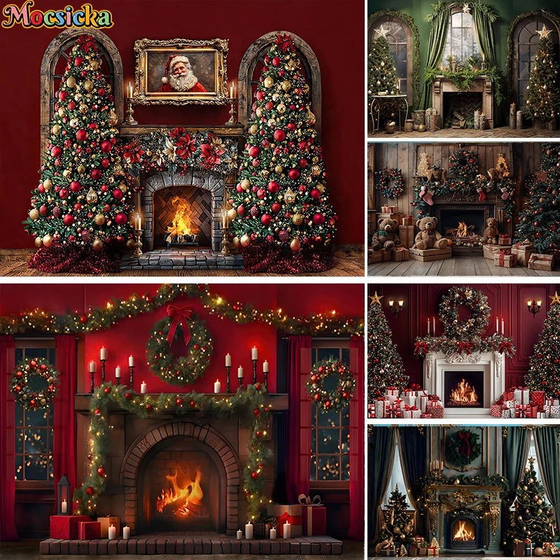 Mocsicka Winter Xmas Fireplace House Backdrops Kids Adult Photography ...