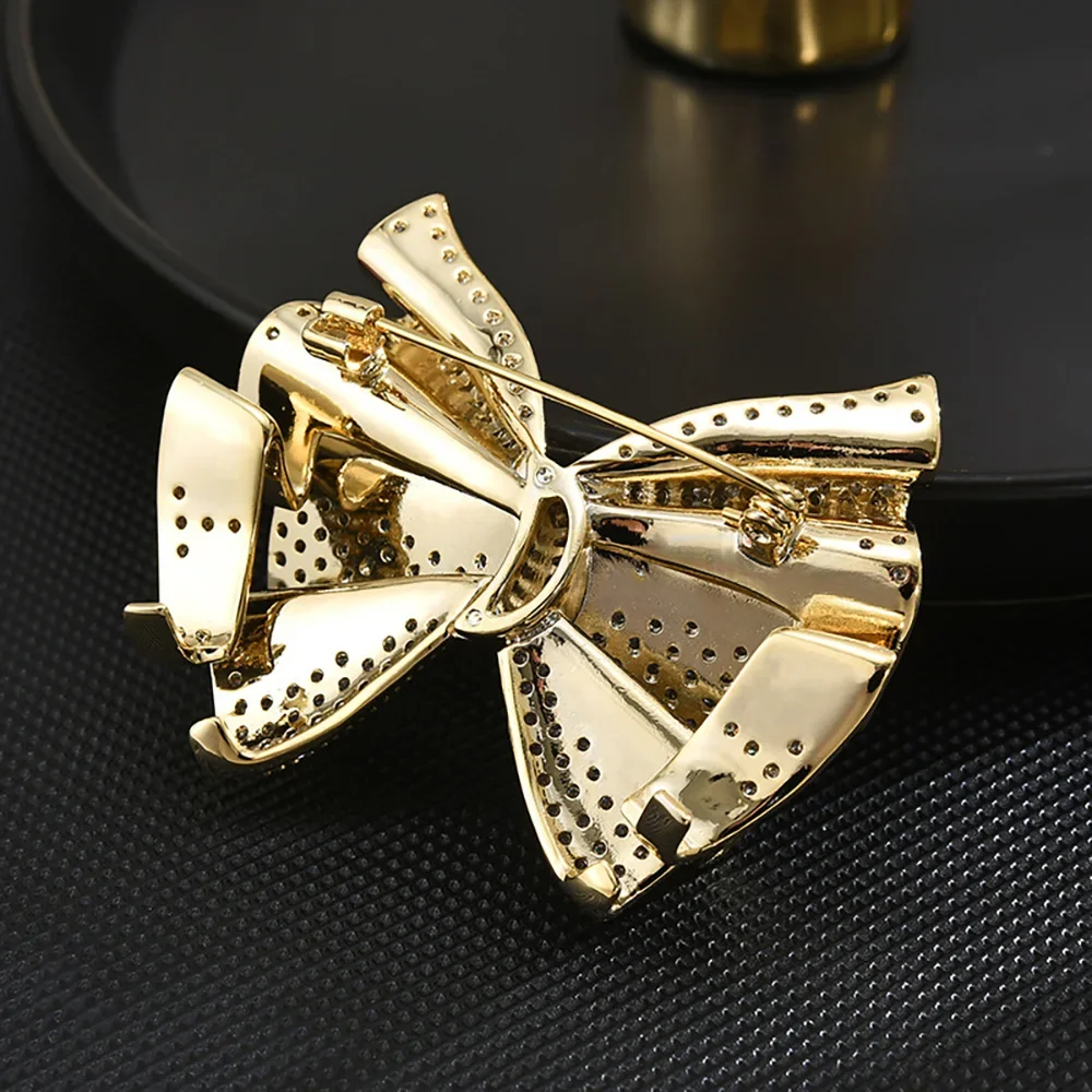 New Arrival Gold White Full Rhinestone Bowknot Broocohes for Women Wedding Party Office Brooch Pins Jewelry Gifts