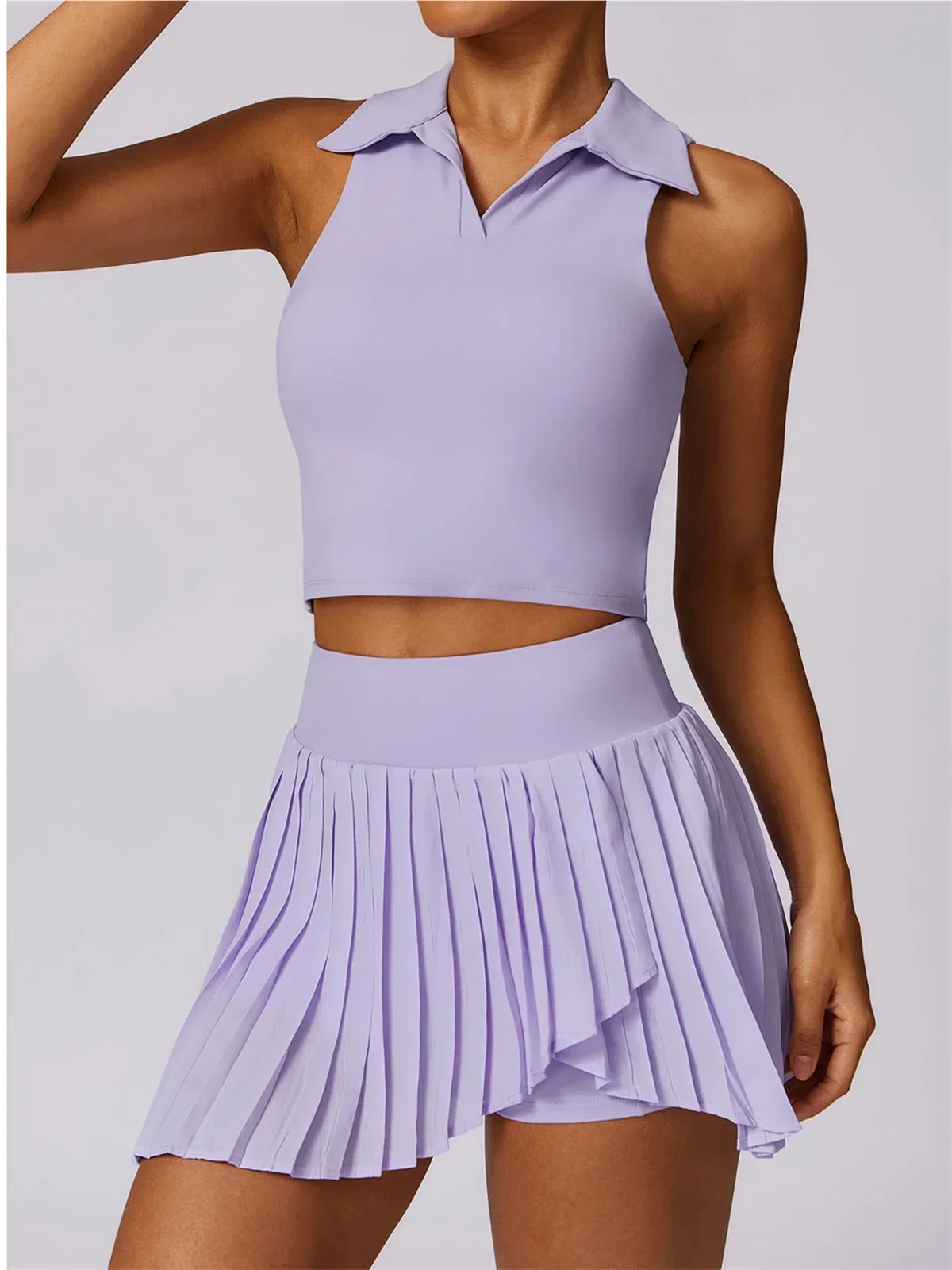 Sports Suit Outdoor Breathable Golf Tennis Women Turn Down Collar Sleeveless Top Short 2 in 1 Skirt Running Fitness