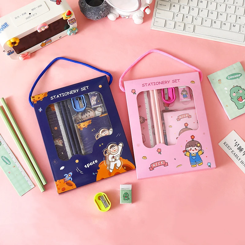Stationery Set 6Pcs Creative Children Cartoon Pencil Sharpener Eraser Note Book Ruler Pencil Kawaii School Supplies Gifts