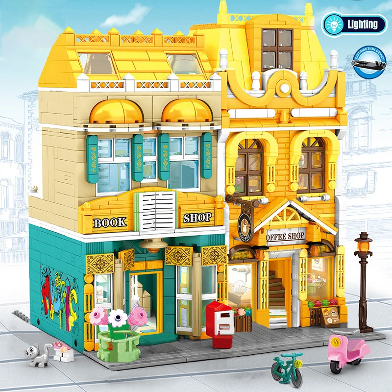 

Nordic City Street View European Style Coffee Shop Small Particle Building Blocks Assembly Building Model Toys Boys Girls Gifts
