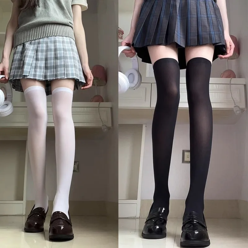 Black White Thigh High Stockings – Ultra Thin JK Lolita Socks 10 Sf9c91e2c3a0645b18a5197b6fb701cc3I