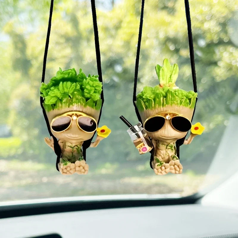 Car Rearview Mirror Ornament Car Rearview Mirror Pendant New Car Decoration Swing Mirror Pendant Miniature Model Groot Swing Tree Man Ornament Cartoon Home Decor Small Pendant